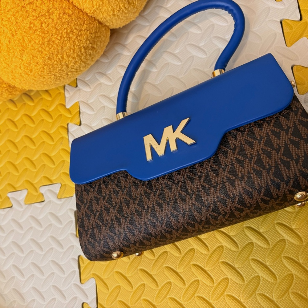 MK Royal Blue and Brown Satchel - Picture 5 of 9